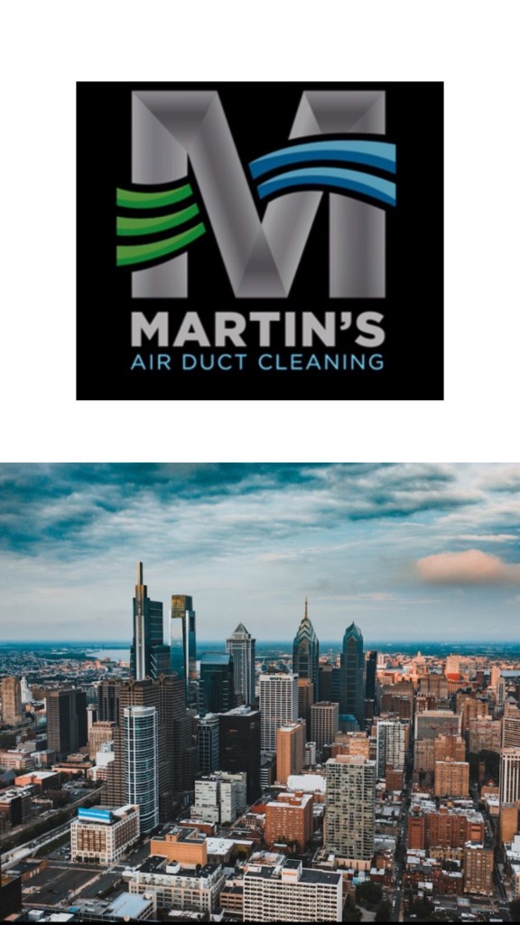 Aerial view of Philadelphia skyline representing the expansive multi-unit and commercial property service area for Martin's Air Duct Cleaning.